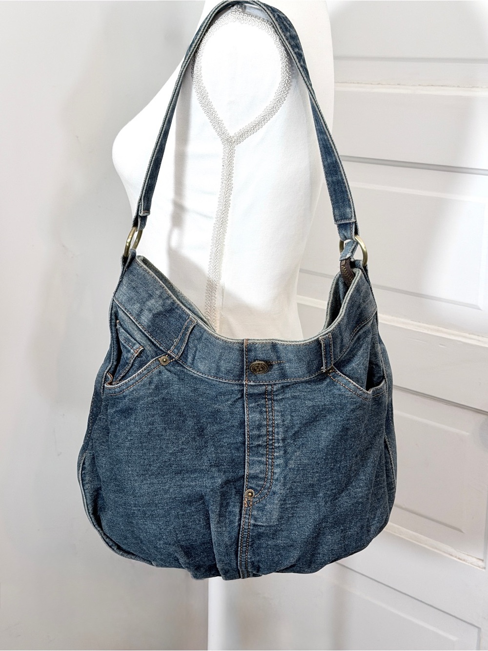 Patricia Nash Hartley Denim Hobo shoulder Bag Blue Jean Tote